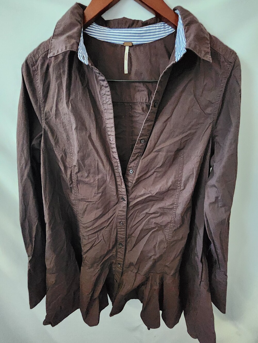 Free People Brown Mini Shirt Dress. Size Medium